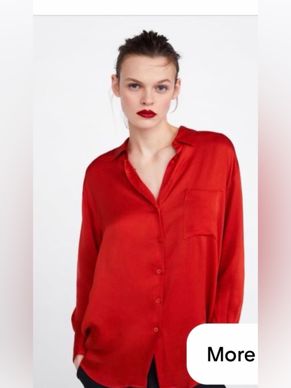 Zara Red Satin Button-Down Shirt